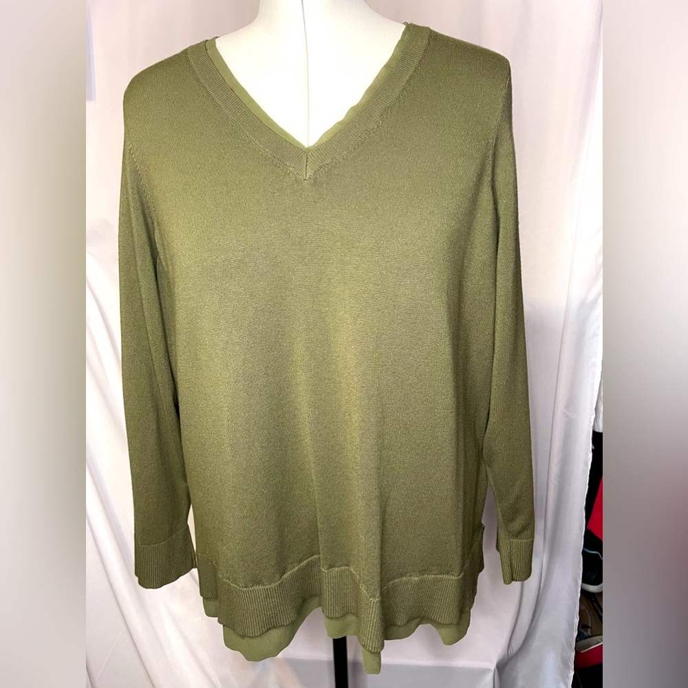 Lane Bryant long sleeve v-neck sweater with chiffon detail